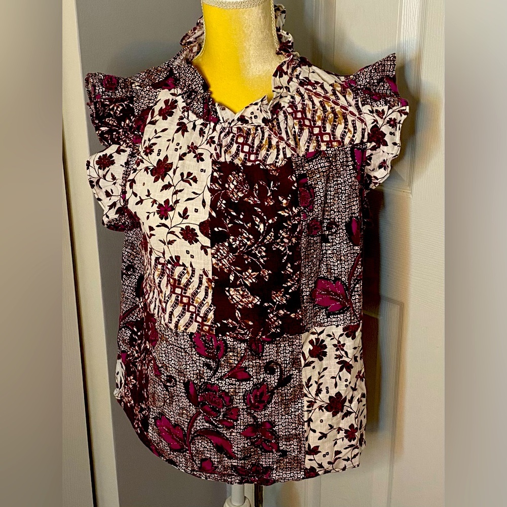 INC Nomad Patch C1 Blouse in White, Purple and Magenta